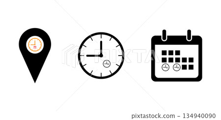 Time, date and address or location icon event elements vector. 134940090