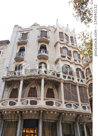 Casa Casasayas and Pension Menorquina are two buildings that were designed at the same time and have the same structure; separated only by a narrow street. Palma, Mallorca, Spain. 134940132