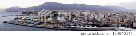Palermo, Sicily, Italy. City port with ships and cruise ships. . Aerial view at day Palermo, Sicily, Italy. City port with ships and cruise ships. . Aerial view at day 134940175