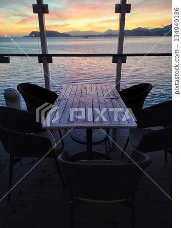 Interior of the abstract modern cruise ship and sea at sunset 134940186