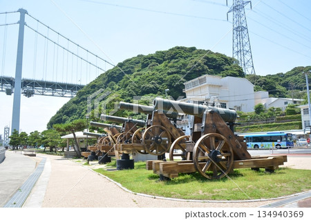 A historic site overlooking the Kanmon Straits: Replica cannons lined up A historic site overlooking the Kanmon Straits: Replica cannons lined up 134940369