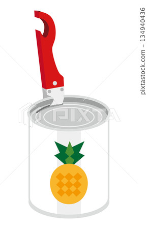 用開罐器打開菠蘿罐頭的示意圖 134940436