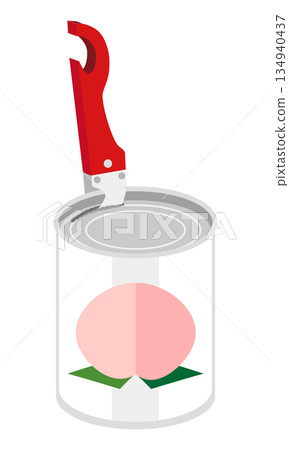 Illustration of opening a can of white peaches with a can opener Illustration of opening a can of white peaches with a can opener 134940437