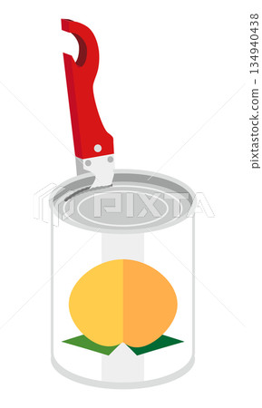 用開罐器打開一罐黃桃罐頭的示意圖 134940438