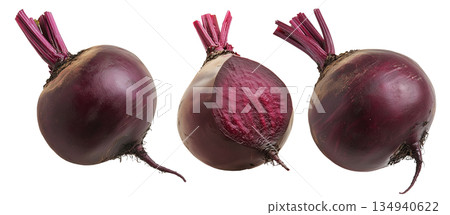 Fresh beetroot with dirt on the surface, isolated on white transparent background. Fresh beetroot with dirt on the surface, isolated on white transparent background. 134940622