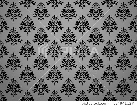 Floral pattern. Seamless vector background. Vintage wallpaper in the Baroque style. Gray and black ornament for fabric, wallpaper, packaging. Ornate Damask flower illustration Floral pattern. Seamless vector background. Vintage wallpaper in the Baroque style. Gray and black ornament for fabric, wallpaper, packaging. Ornate Damask flower illustration 134941127