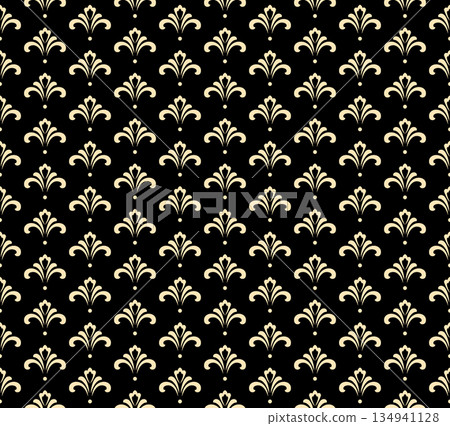 Flower geometric pattern. Seamless vector background. Golden and black ornament Flower geometric pattern. Seamless vector background. Golden and black ornament 134941128