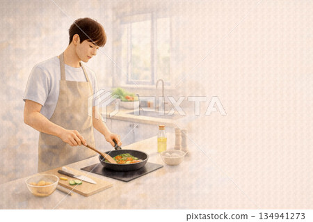 早上自己煮飯 | 身材豐滿的日本男子及其環境 134941273