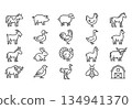 Farm animals vector line icons set. Minimalist agriculture and livestock monoline symbols. Cow, pig, chicken, horse, sheep in modern simple style for UI UX design. 134941370