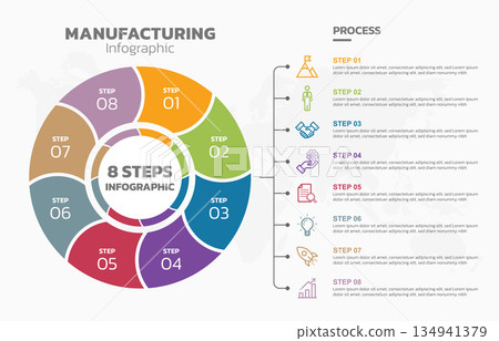 Visual data presentation. Cycle diagram with 8 options. Pie Chart Circle infographic template with 8 steps, options, parts, segments. Business concept. Marketing infographic vector illustration. Visual data presentation. Cycle diagram with 8 options. Pie Chart Circle infographic template with 8 steps, options, parts, segments. Business concept. Marketing infographic vector illustration. 134941379