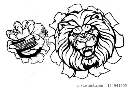 Lion Ice Hockey Player Cartoon Sports Mascot Lion Ice Hockey Player Cartoon Sports Mascot 134941395