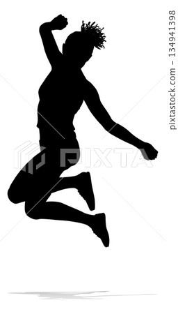 Happy Woman Jumping For Joy Silhouette Person 134941398