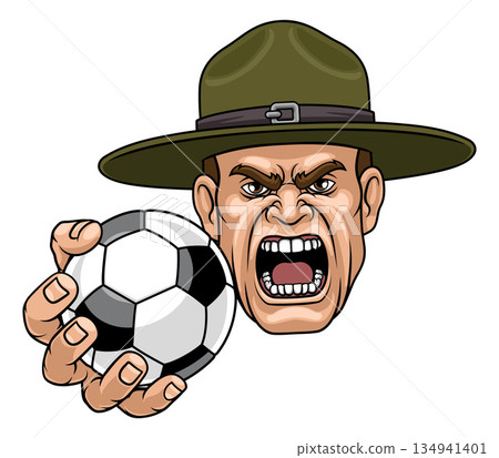 Drill Instructor Sergeant Soccer Football Mascot 134941401