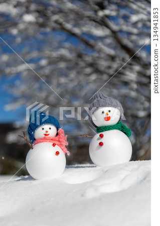 Fresh snow and a pair of snowmen Fresh snow and a pair of snowmen 134941853