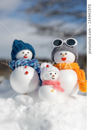 新雪和雪人一家 134941978