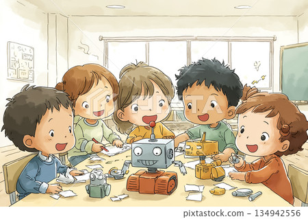 在課堂上享受機器人搭建的樂趣 |小學STEAM教育插圖 134942556