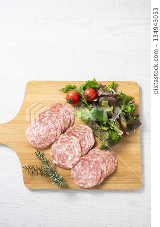 Sliced salami sausage 134943053