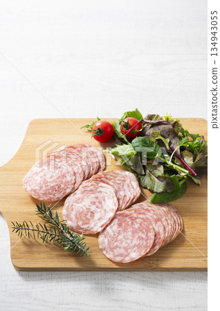 Sliced salami sausage 134943055