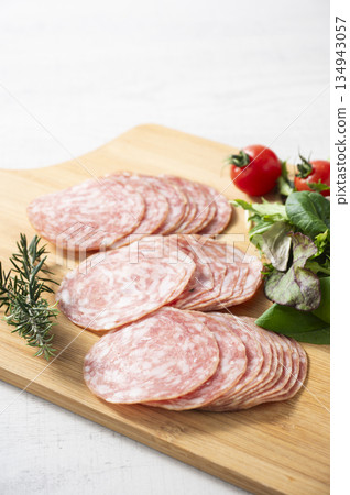 Sliced salami sausage 134943057