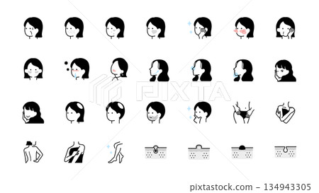 皮膚和美容圖示插圖集向量圖 134943305