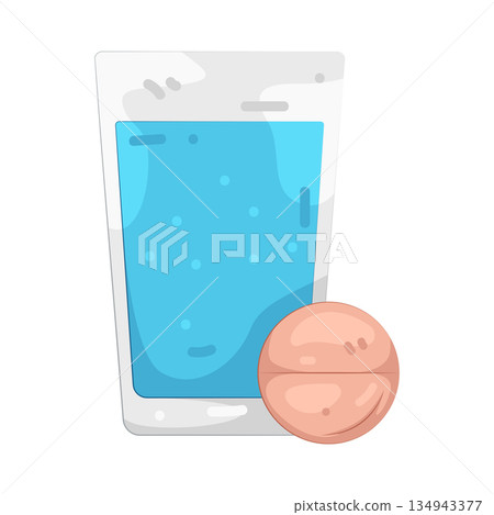 Illustration of pill with glass of water 134943377