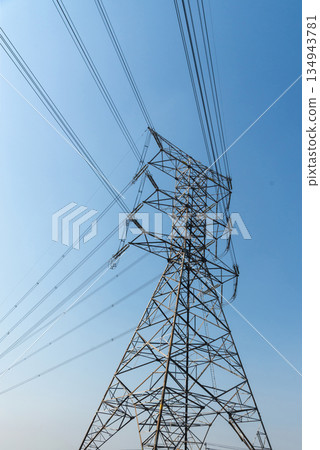 High voltage power poles from power plants. High voltage power poles from power plants. 134943781