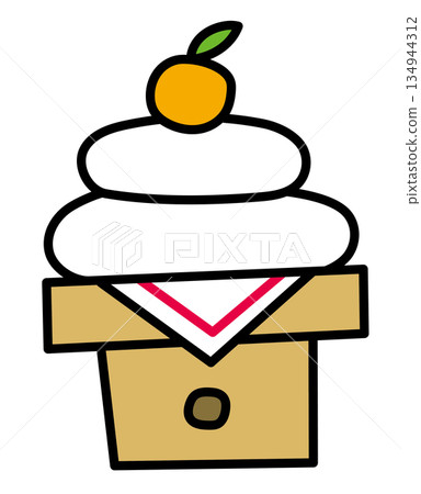 Hand-drawn style Kagami mochi icon Simple line drawing illustration Vector Hand-drawn style Kagami mochi icon Simple line drawing illustration Vector 134944312