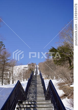 long stairs in the snow long stairs in the snow 134944478