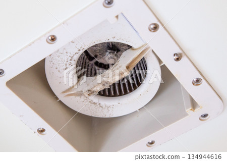 Dirt, dust, and mold on the sirocco fan of the ventilation fan Dirt, dust, and mold on the sirocco fan of the ventilation fan 134944616