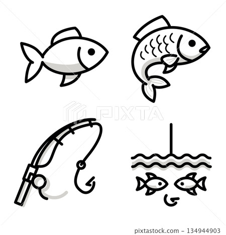 fishing outline black gray icon set fishing outline black gray icon set 134944903