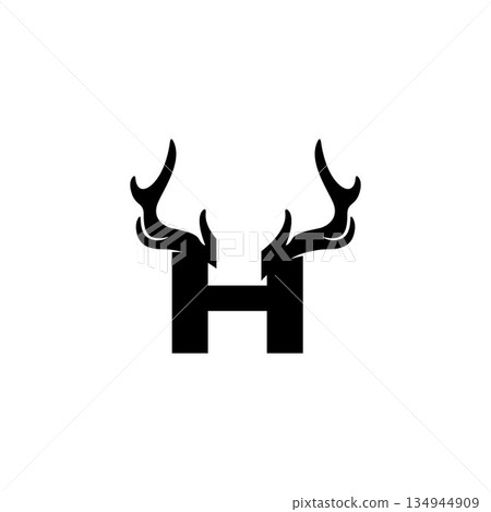 initial H letter with Horn vector logo design wild animal with horns quality stylish luxury. 134944909