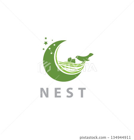 Bird's Nest Logo, Simple Bird House Illustration Templet Design Vector 134944911