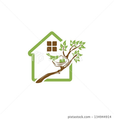 Bird's Nest Logo, Simple Bird House Illustration Templet Design Vector 134944914