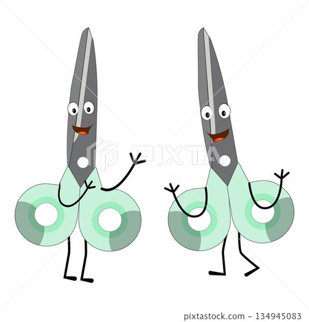 Cute scissors mascot character with funny facial expressions. Cartoon style illustration isolated on white background, suitable for education, craft, DIY, stationery, children, and creative design Cute scissors mascot character with funny facial expressions. Cartoon style illustration isolated on white background, suitable for education, craft, DIY, stationery, children, and creative design 134945083
