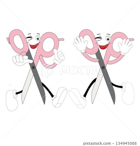 Cute scissors mascot character with funny facial expressions. Cartoon style illustration isolated on white background, suitable for education, craft, DIY, stationery, children, and creative design 134945088