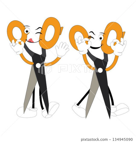 Cute scissors mascot character with funny facial expressions. Cartoon style illustration isolated on white background, suitable for education, craft, DIY, stationery, children, and creative design 134945090