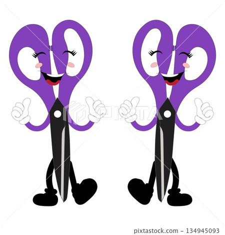 Cute scissors mascot character with funny facial expressions. Cartoon style illustration isolated on white background, suitable for education, craft, DIY, stationery, children, and creative design 134945093