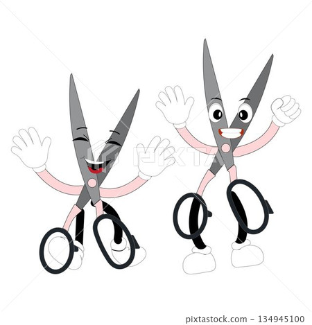 Cute scissors mascot character with funny facial expressions. Cartoon style illustration isolated on white background, suitable for education, craft, DIY, stationery, children, and creative design Cute scissors mascot character with funny facial expressions. Cartoon style illustration isolated on white background, suitable for education, craft, DIY, stationery, children, and creative design 134945100