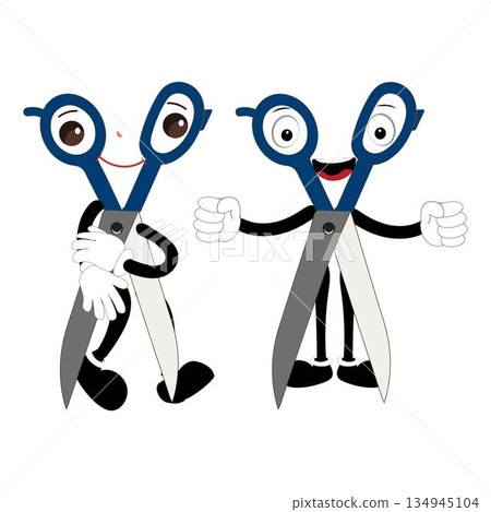 Cute scissors mascot character with funny facial expressions. Cartoon style illustration isolated on white background, suitable for education, craft, DIY, stationery, children, and creative design Cute scissors mascot character with funny facial expressions. Cartoon style illustration isolated on white background, suitable for education, craft, DIY, stationery, children, and creative design 134945104