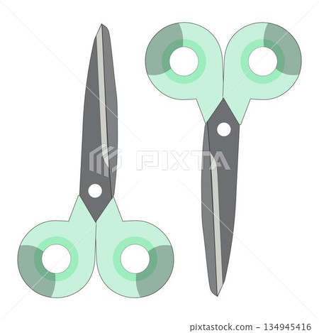 Flat illustration of colorful scissors isolated on white background. Simple and clean design suitable for craft, sewing, office, school, stationery, and cutting tool concepts. 134945416
