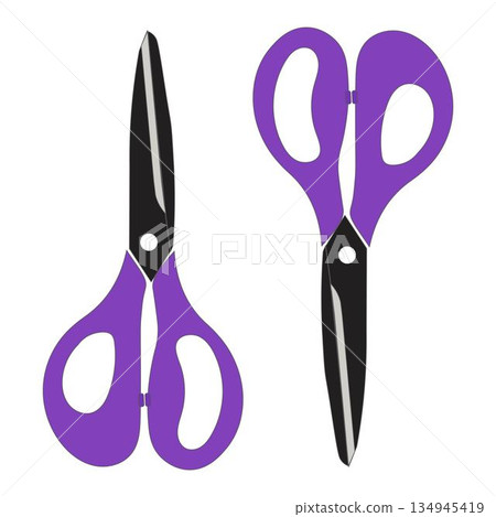 Flat illustration of colorful scissors isolated on white background. Simple and clean design suitable for craft, sewing, office, school, stationery, and cutting tool concepts. 134945419