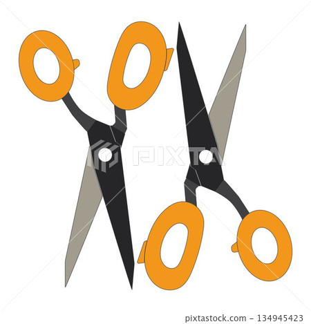 Flat illustration of colorful scissors isolated on white background. Simple and clean design suitable for craft, sewing, office, school, stationery, and cutting tool concepts. 134945423