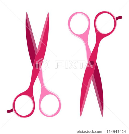 Flat illustration of colorful scissors isolated on white background. Simple and clean design suitable for craft, sewing, office, school, stationery, and cutting tool concepts. Flat illustration of colorful scissors isolated on white background. Simple and clean design suitable for craft, sewing, office, school, stationery, and cutting tool concepts. 134945424