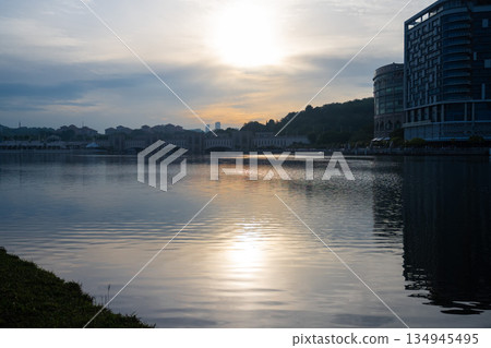 Pink Mosque sunrise and lake view, Putrajaya, Malaysia 134945495