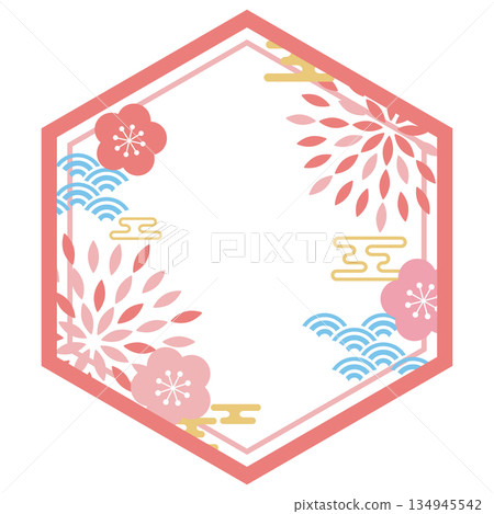 Retro pop hexagonal Japanese style frame 134945542