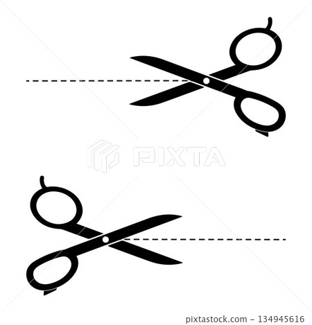 Scissor, trim line icon. paper cut sign. Scissors cutting dotted lines isolated on white background. Tailor Scissors with Curved Cut Path Scissor, trim line icon. paper cut sign. Scissors cutting dotted lines isolated on white background. Tailor Scissors with Curved Cut Path 134945616