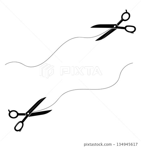 Scissor, trim line icon. paper cut sign. Scissors cutting dotted lines isolated on white background. Tailor Scissors with Curved Cut Path Scissor, trim line icon. paper cut sign. Scissors cutting dotted lines isolated on white background. Tailor Scissors with Curved Cut Path 134945617