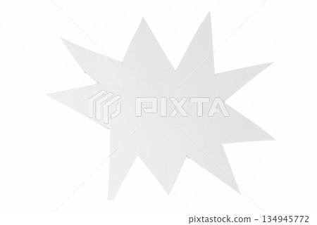 A dynamic white paper cutout in an explosion or burst shape with smooth edges. Ideal for text boxes, sale signs, or graphic design elements. On a transparent background. 134945772