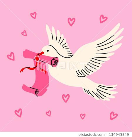 Sweet dove delivering love note with red ribbon 134945849