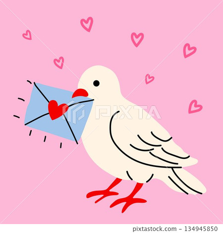 Romantic Bird with Heart Envelope Valentine Design Romantic Bird with Heart Envelope Valentine Design 134945850